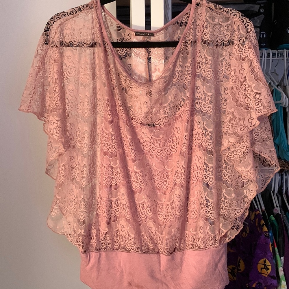 Pink dress shirt sleeve lace shirt
